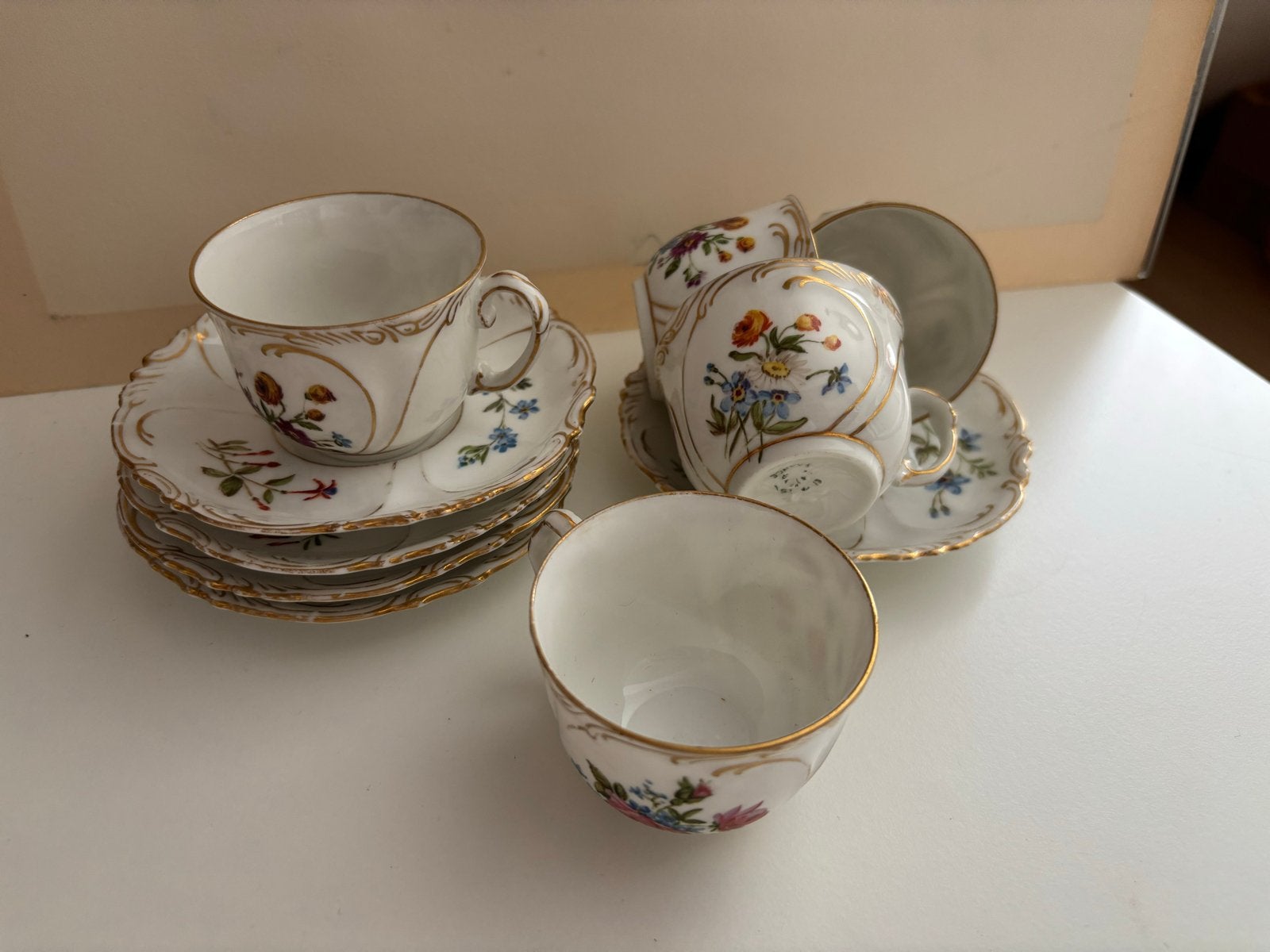 5 Antieke Limoges Porseleinen Mokkakopjes, Handgeschilderd, Ophalen
