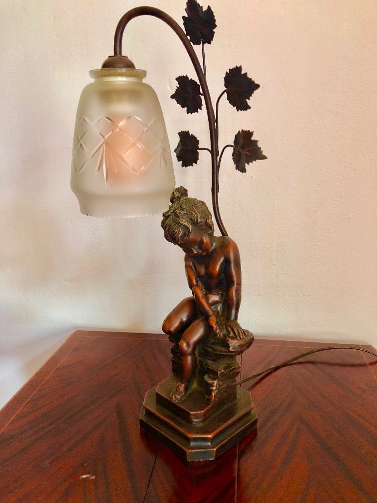 Klassieke lamp brons meisje, Ophalen of Verzenden