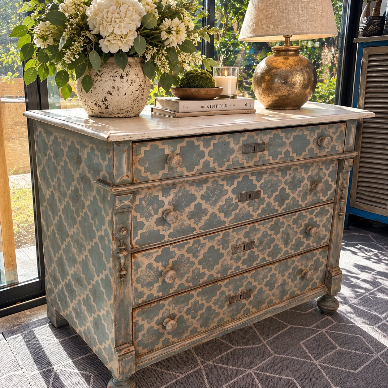 Unieke vintage ladekast – French Country stijl, Ophalen, 50 tot 100 cm, Zo goed als nieuw, 3 of 4 laden