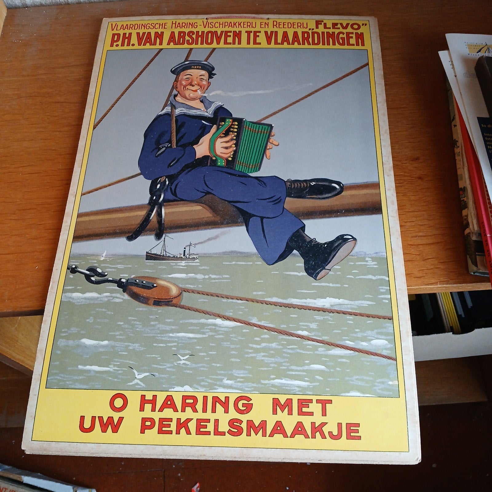 Vintage Reclame Poster Haring Flevo Vlaardingen, Antiek en Kunst, Antiek | Schoolplaten, Ophalen of Verzenden