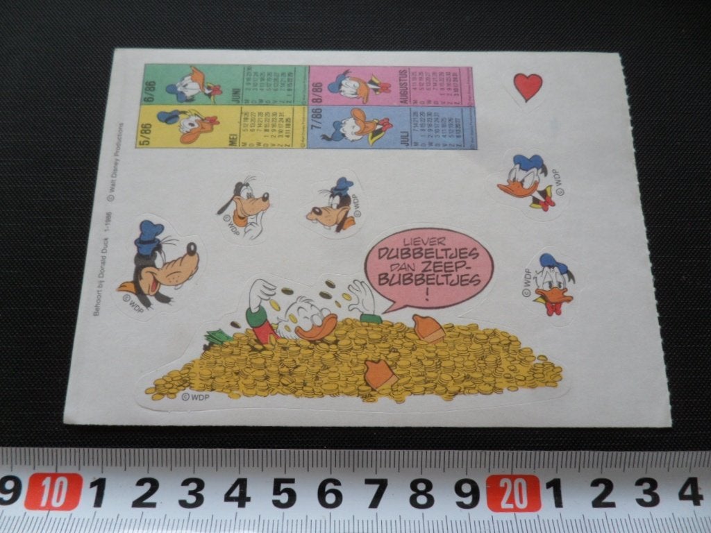 sticker strip set disney goofy donald dagobert kalender 1986, Ophalen, Zo goed als nieuw