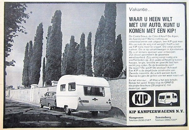 3 vintage advertenties KIP caravans 1961-66  camping caravan, Ophalen of Verzenden, Overige typen