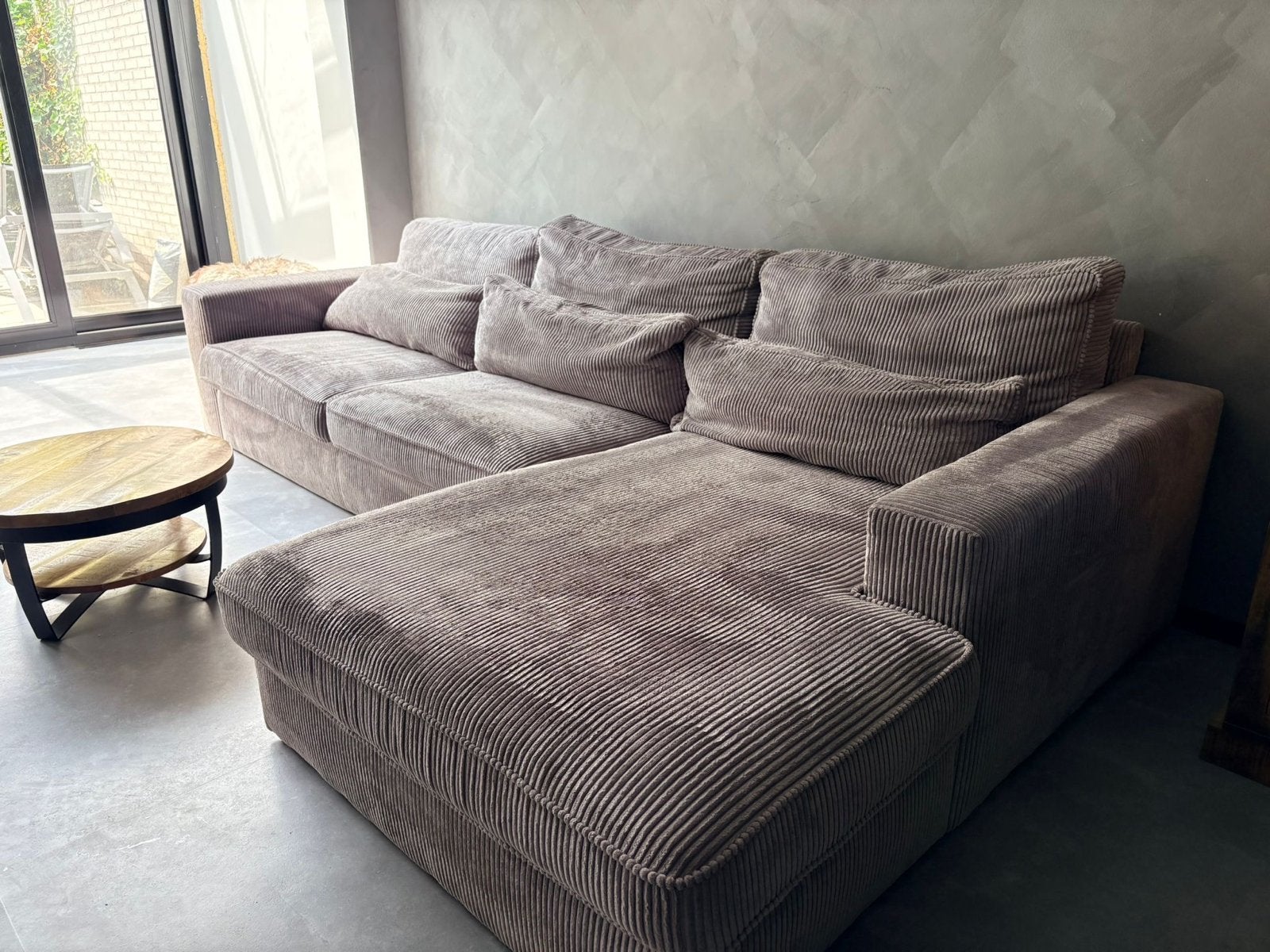 Grote ribstof hoekbank - comfortabel en stijlvol, Ophalen, 250 tot 300 cm, 100 tot 125 cm, Hoekbank