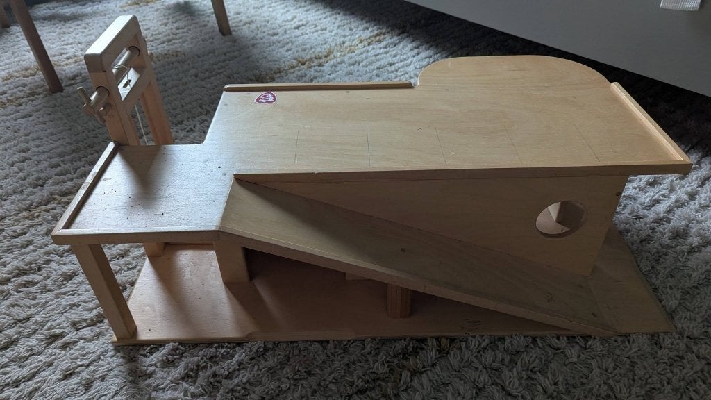 Houten autogarage Van Dijk Toys (met lift en pomp), Ophalen, Gebruikt, Overige typen