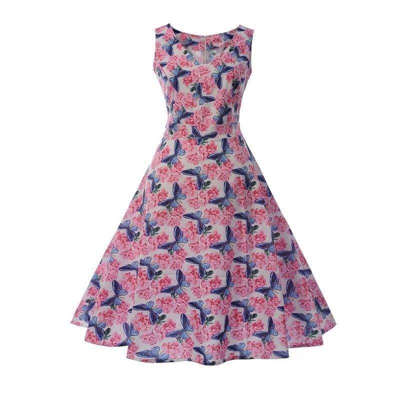 Vintage vlinder jurk rockabilly roze dames vrouwen, Kleding | Dames, Verzenden, Nieuw, Roze, Knielengte