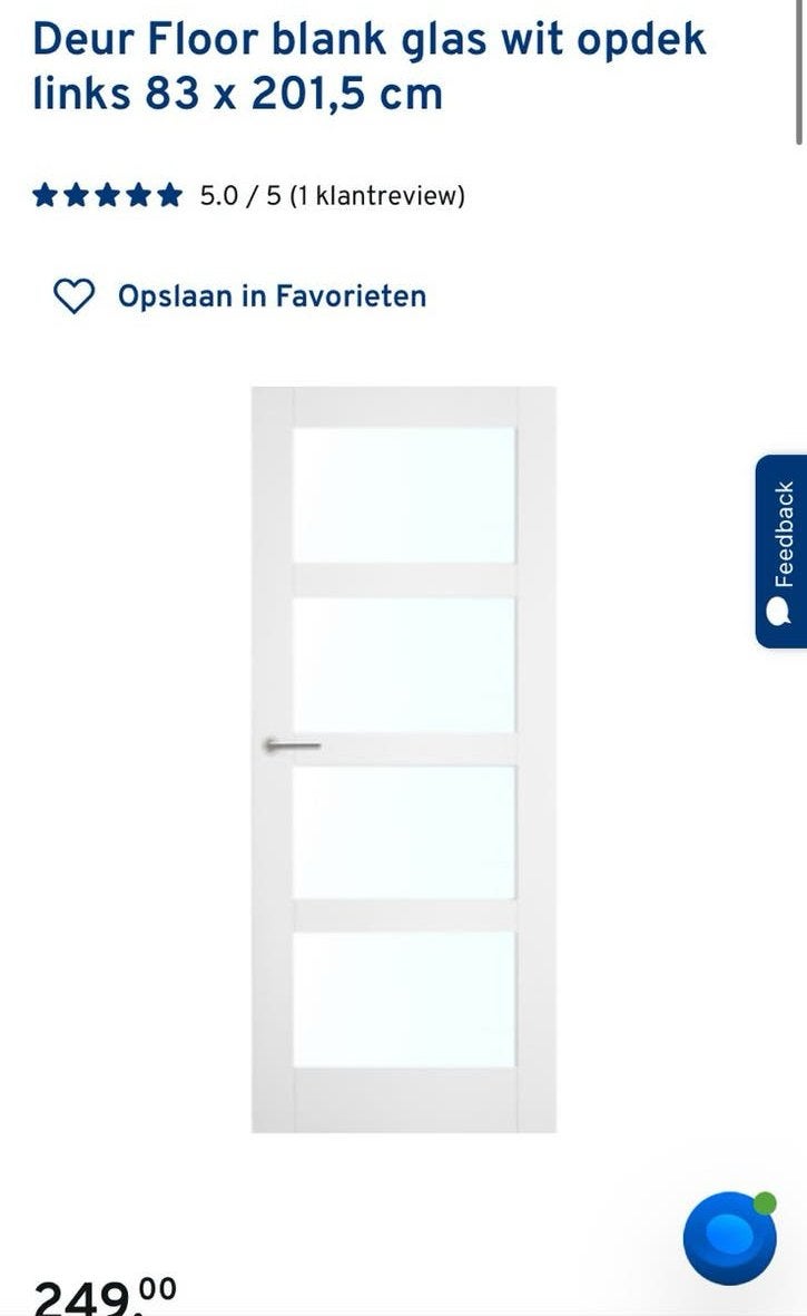 Witte binnendeur 4 vlaks, Ophalen, 80 tot 100 cm, Binnendeur, Zo goed als nieuw