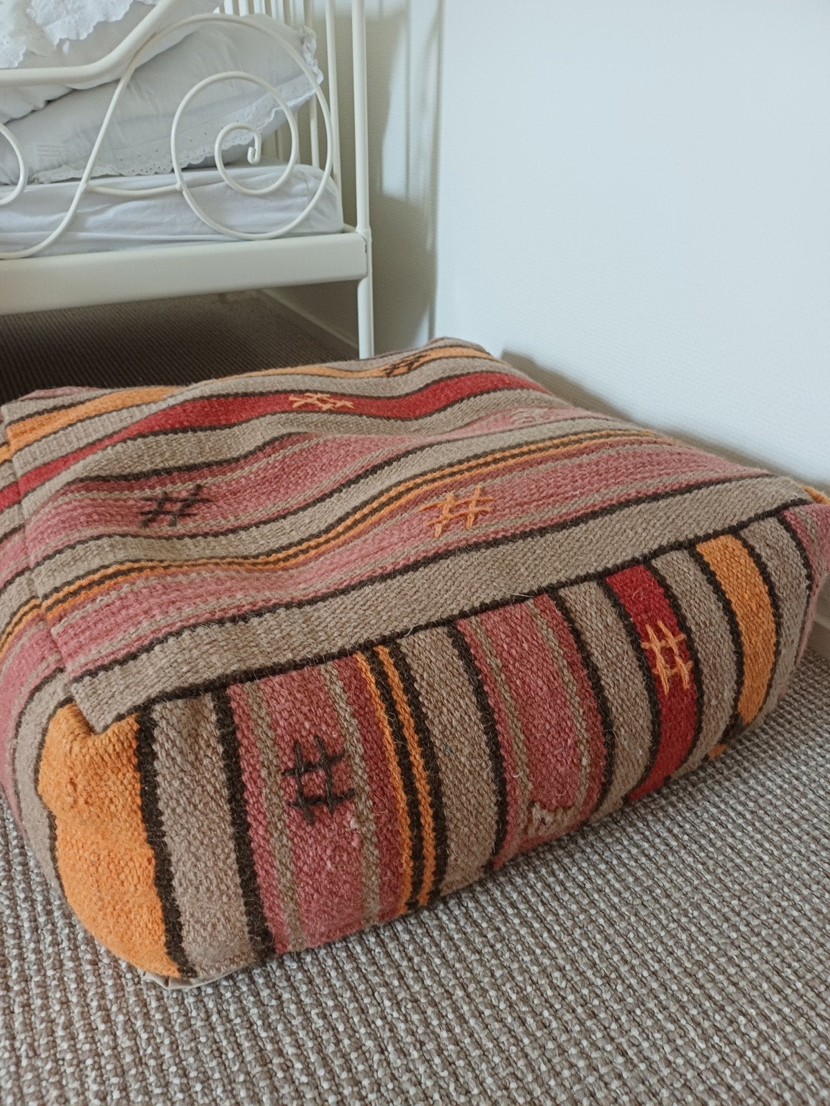 wol jute Poef Vloerkussen Handmade Marrakech Marokkaanse, Bohemian, Etnisch, Kilim, Ophalen of Verzenden, Zo goed als nieuw, Stof