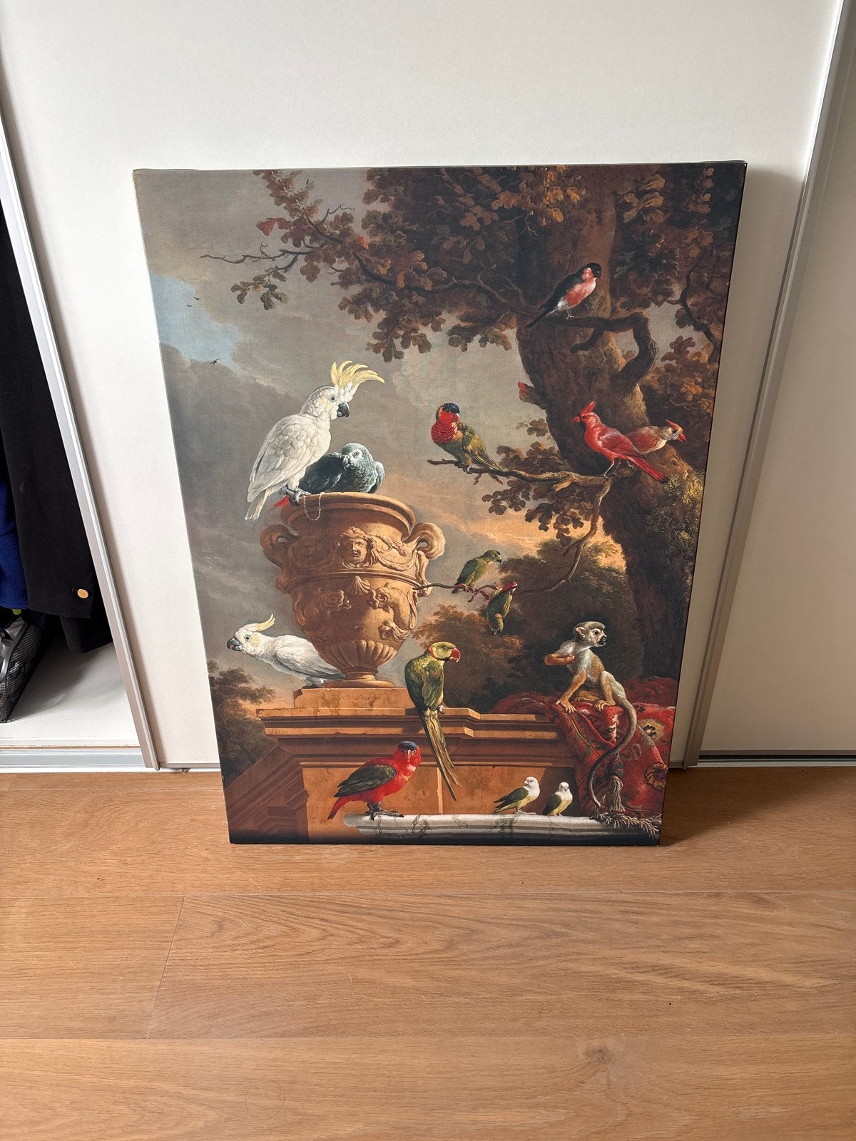 Print met exotische vogels en apen 70x100, Ophalen, 70 cm, Schilderij, Meerkleurig