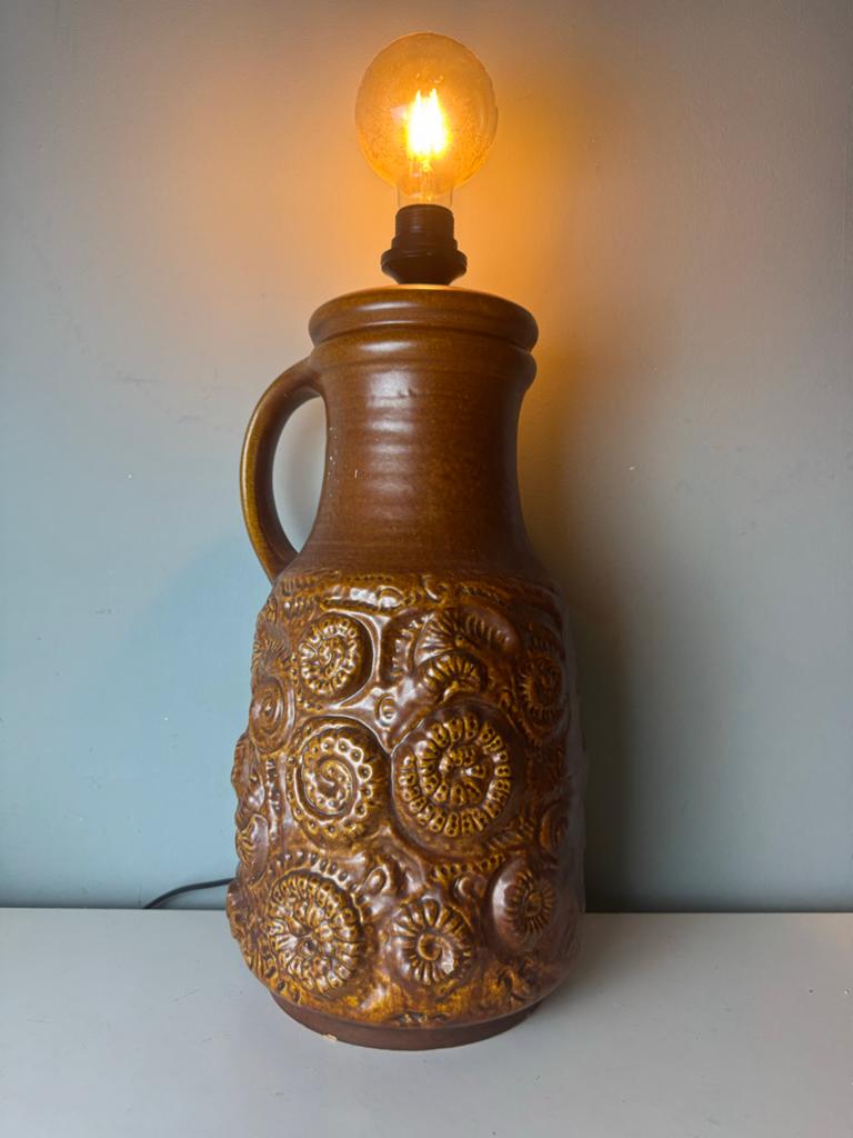 Vintage West Germany Fat Lava Tafellamp - Bruin Keramiek, Ophalen of Verzenden