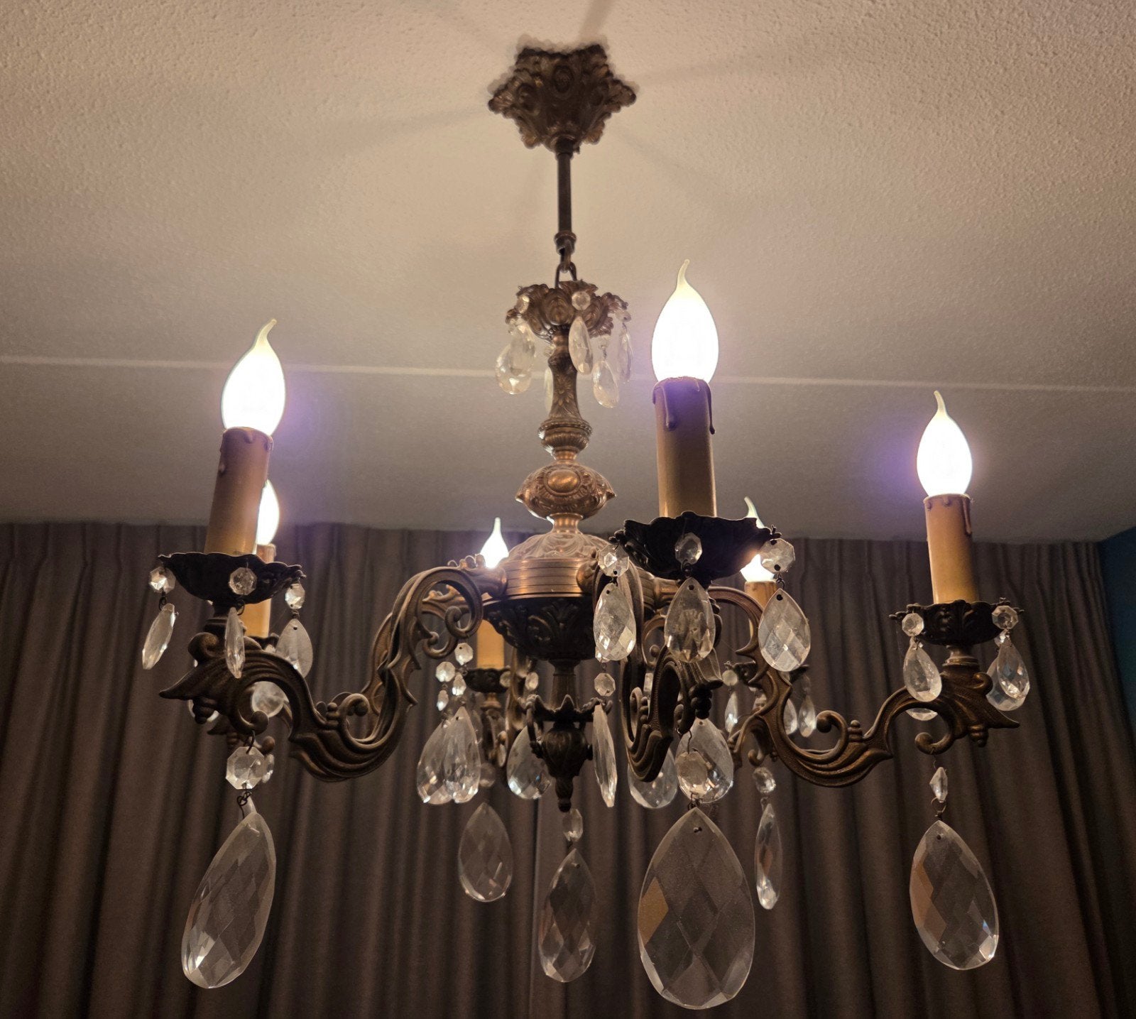 Vintage Kroonluchter met Kristallen Hangers, Antiek en Kunst, Ophalen
