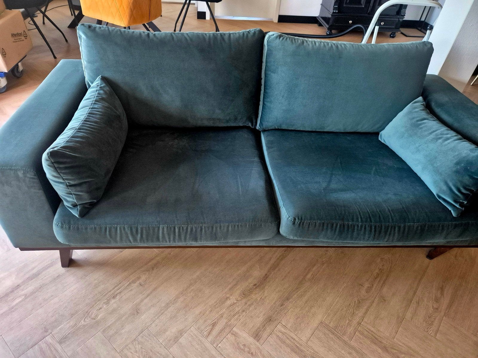 Comfortabele groene hoekbank - Zo goed als nieuw, Huis en Inrichting, Ophalen, Gebruikt, 150 tot 200 cm, Driepersoons