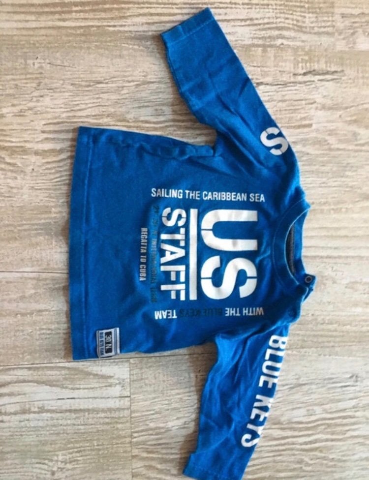 T-shirt met lange mouwen blauw US customs Caribbean maat 74, Kinderen en Baby's, Babykleding | Maat 74, Ophalen of Verzenden, Gebruikt