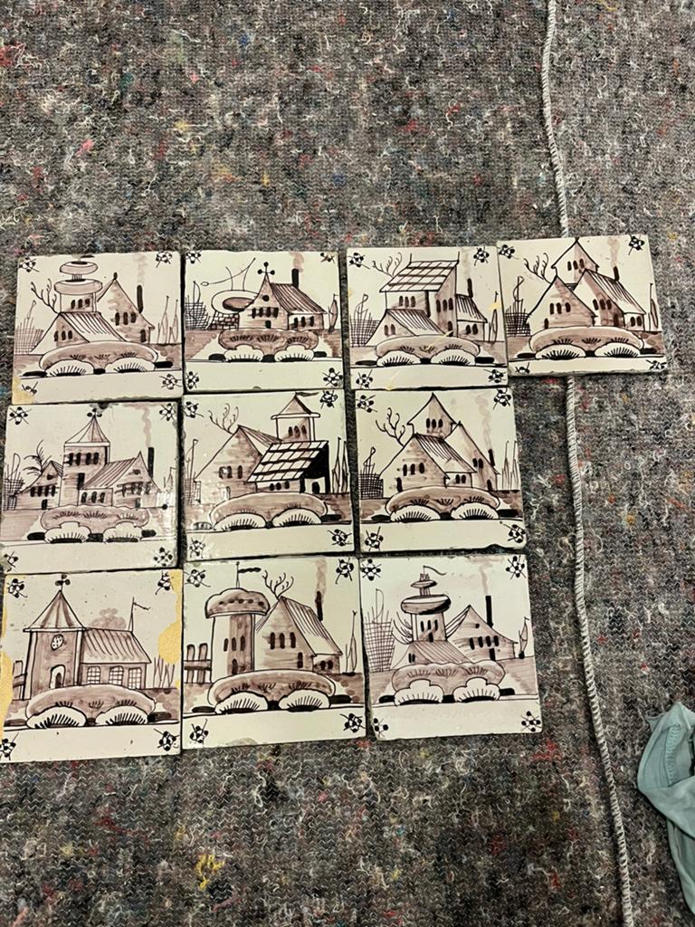 10 Mangaan kleurige antieke tegels 13x13 cm, Antiek en Kunst, Antiek | Wandborden en Tegels, Ophalen