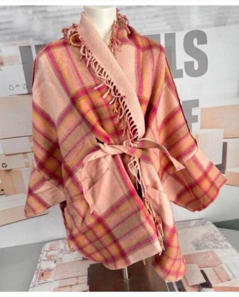 Twinset Milano - Wool poncho franjes wol wollen stof jas, Ophalen of Verzenden, Zo goed als nieuw, H, H