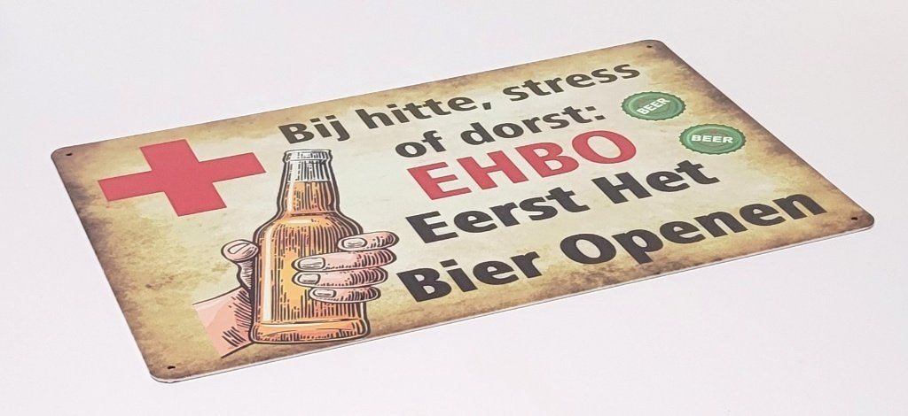EHBO eerst het bier openen reclamebord van metaal deco, Info@deconoord.nl, Deco Noord, Nieuw, Ophalen of Verzenden