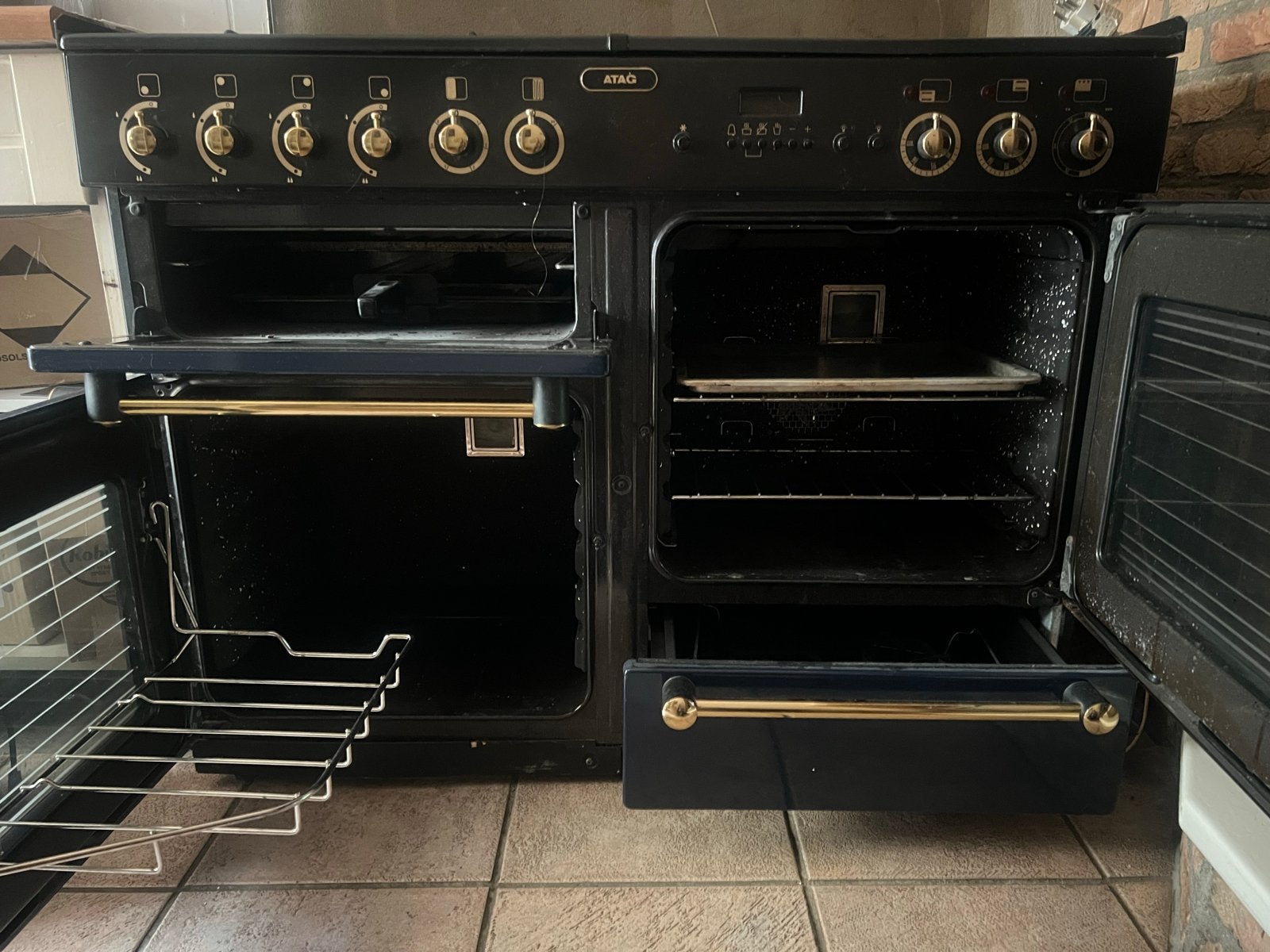 ATAG Fornuis met 2 Ovens en 6 Pitten - Zwart/Goud, Gebruikt, 60 cm of meer, Ophalen of Verzenden, Gas