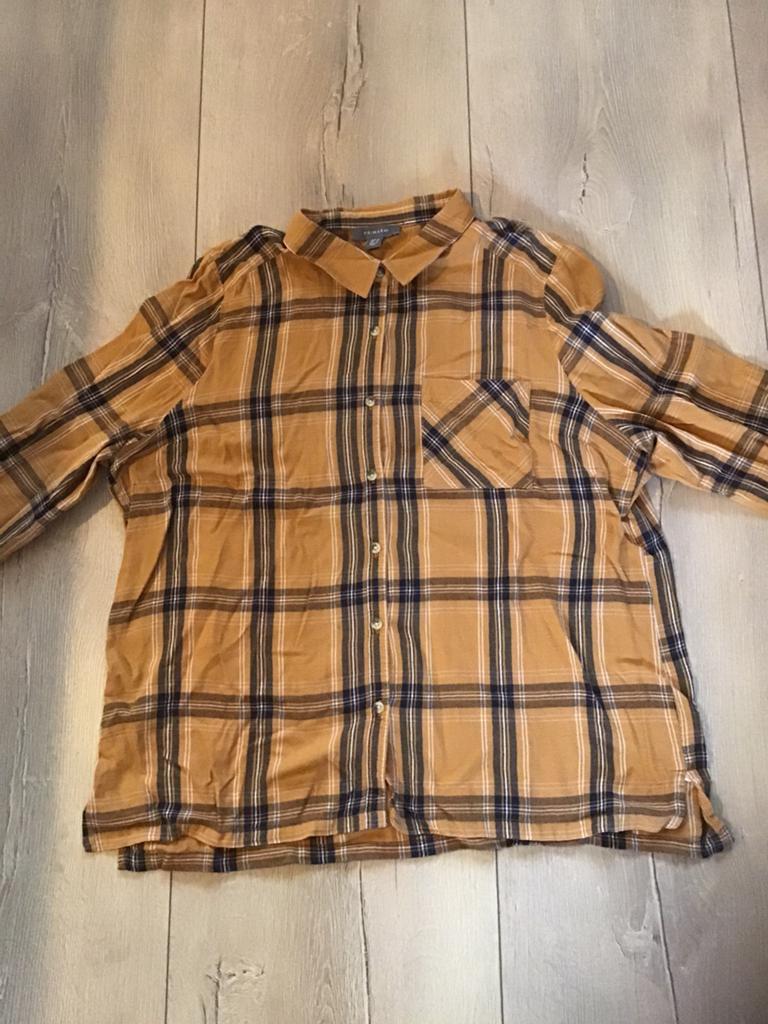Blouses okergeel/zwart ruit 46, Kleding | Dames, Blouses en Tunieken, Ophalen of Verzenden, Zo goed als nieuw