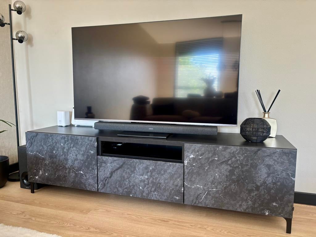 TV meubel Ikea Besta marmerlook 180cm, Huis en Inrichting, Kasten | Televisiemeubels, Ophalen, 150 tot 200 cm, Zo goed als nieuw