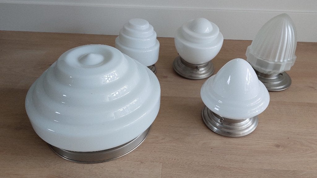 Set van 5 lampen in art deco stijl, Ophalen, Gebruikt, Art deco, Glas
