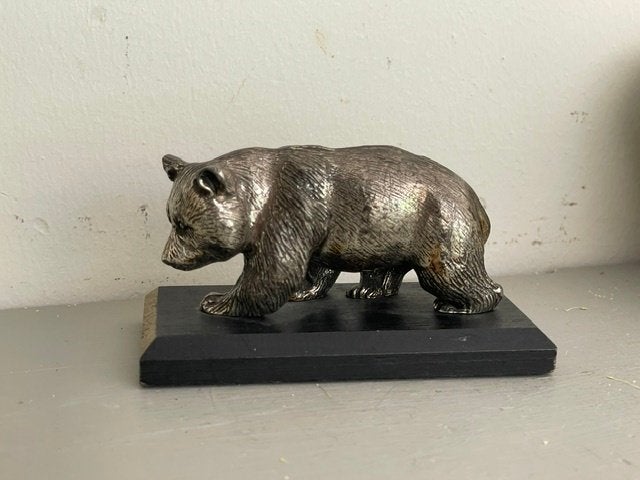 Verzilverd beeldje beer / Panda. Wereld Natuur Fonds WNF., Ophalen, Zo goed als nieuw, Wild dier, Beeldje of Figuurtje