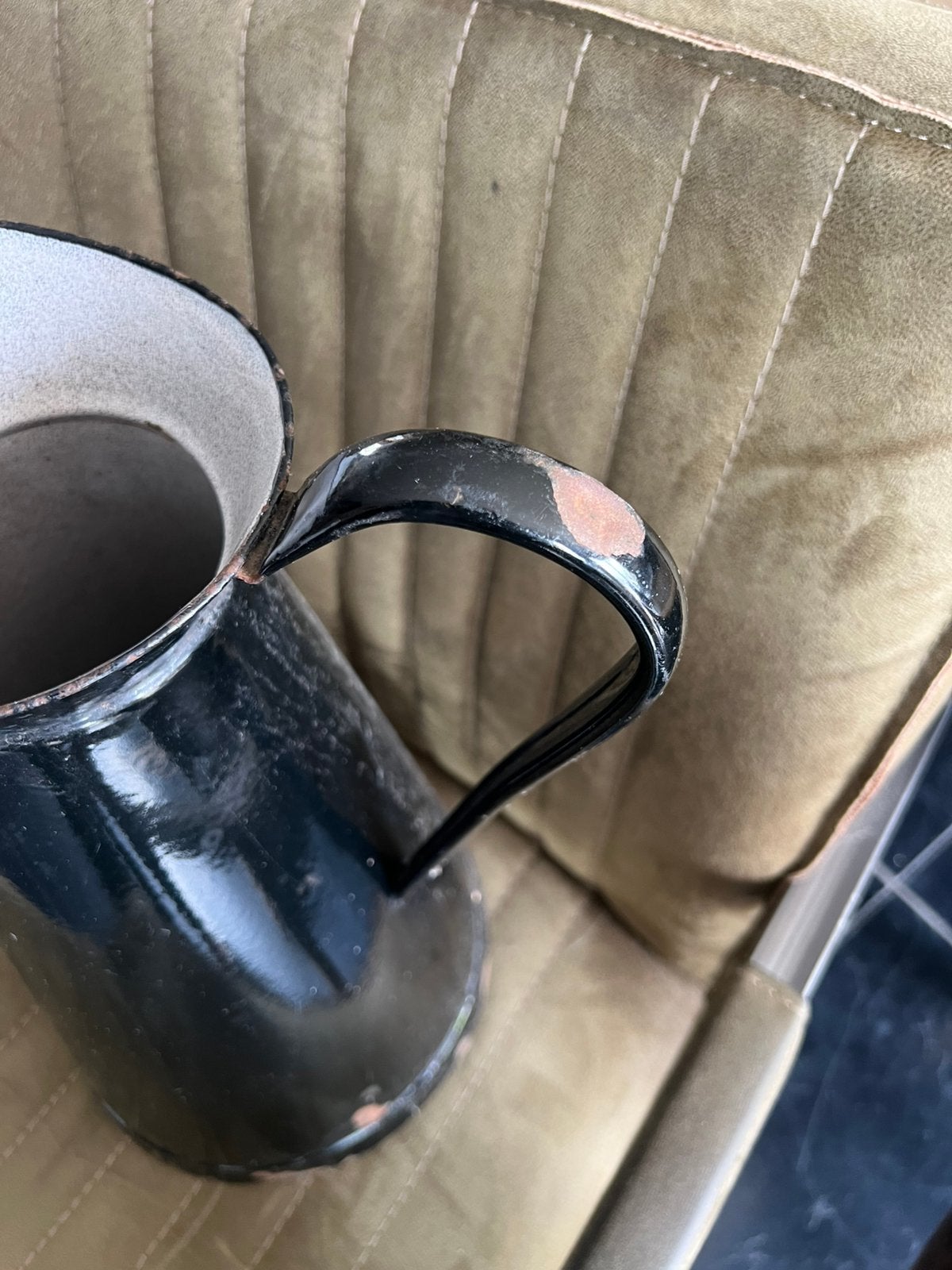 MOOIE ZWARTE EMAILLE LAMPETKAN, Antiek en Kunst, Ophalen of Verzenden