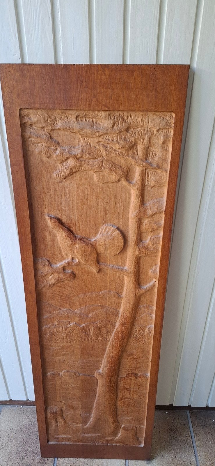 Houtsnijwerk met vogel en boom, 34x110 cm, Ophalen, Houtsnijwerk, Handgemaakt, 1 meter - 2 meter