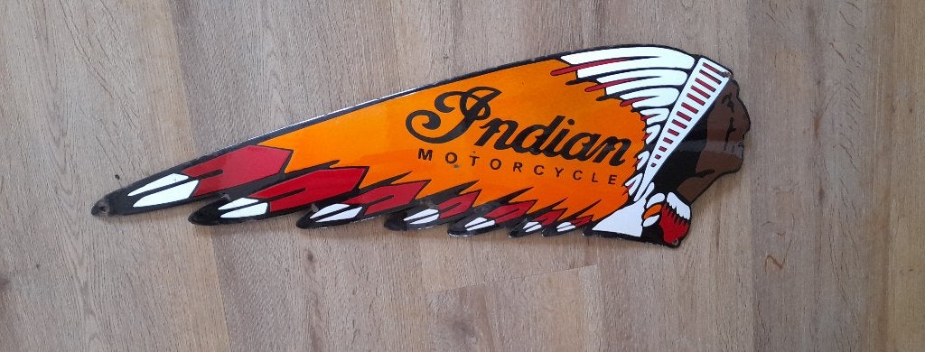 INDIAN MOTORCYCLES OUD EMAILLE RECLAMEBORD, Ophalen of Verzenden, Gebruikt, Reclamebord