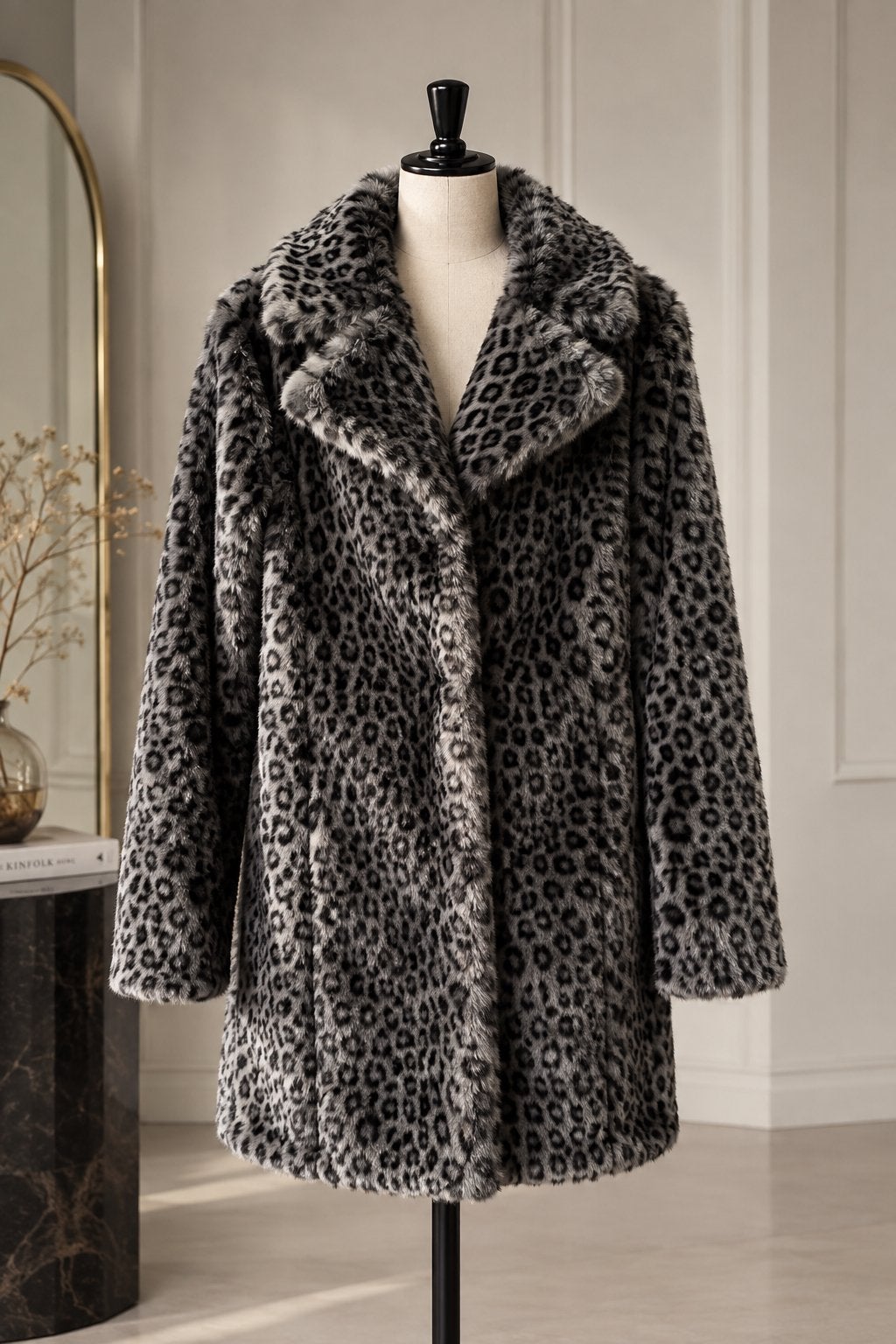 Goosecraft Grey Black Leopard Faux Fur Coat – Size M, Ophalen of Verzenden, Zo goed als nieuw, Grijs