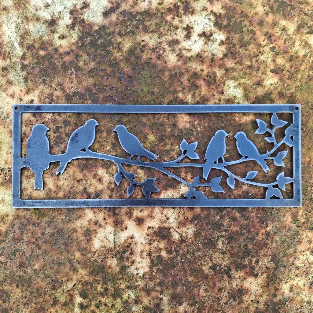 Vogels op een tak uit Cortenstaal / Tuin- en wanddecoratie, Ophalen of Verzenden, Nieuw