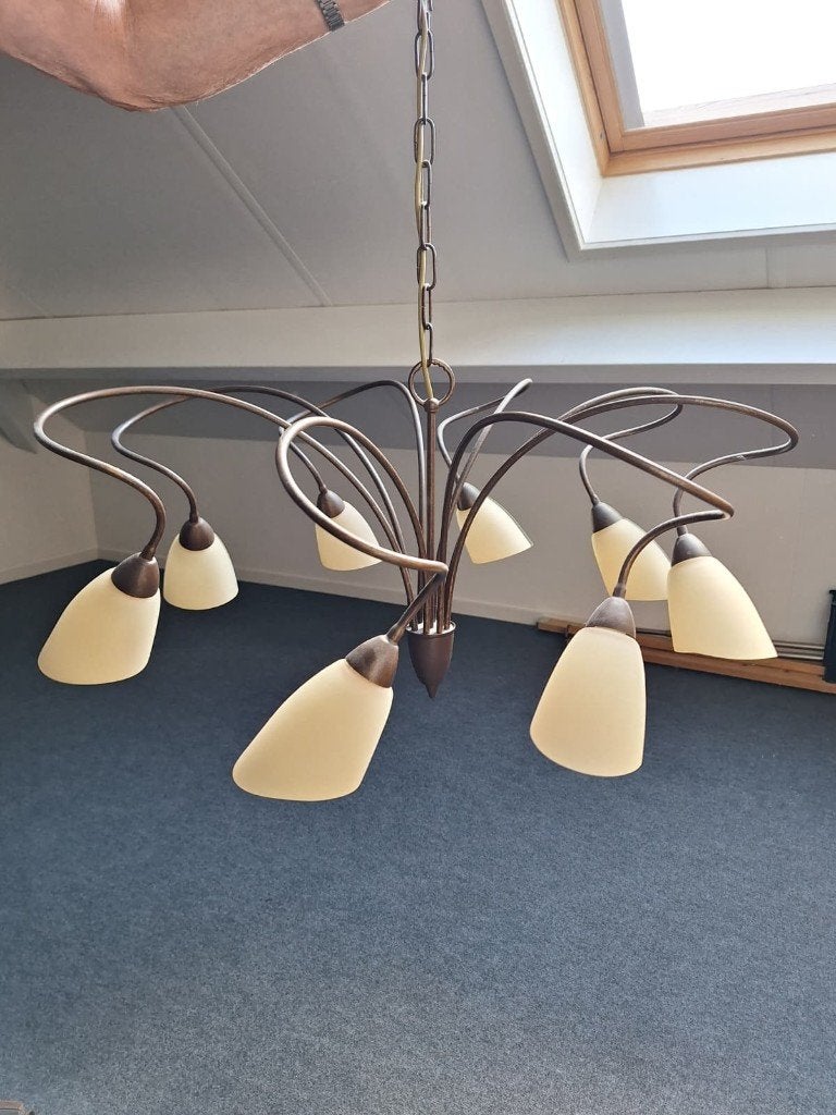 2 Italiaanse hanglampen voor woonkamer – 8 en 5-lichts (SET), Ophalen, Gebruikt, Klassiek / retro, E14 (klein)