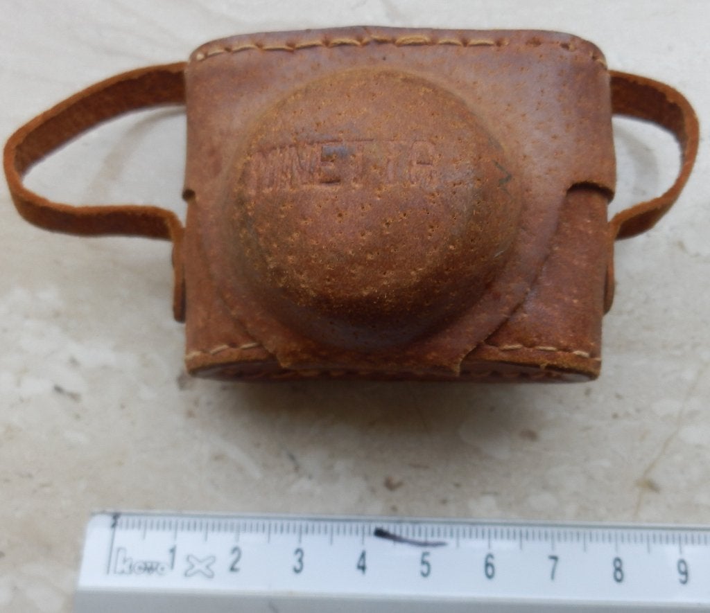 Minetta miniature spy camera 1946 met tasje, Ophalen of Verzenden, Gebruikt, Compact, Overige Merken