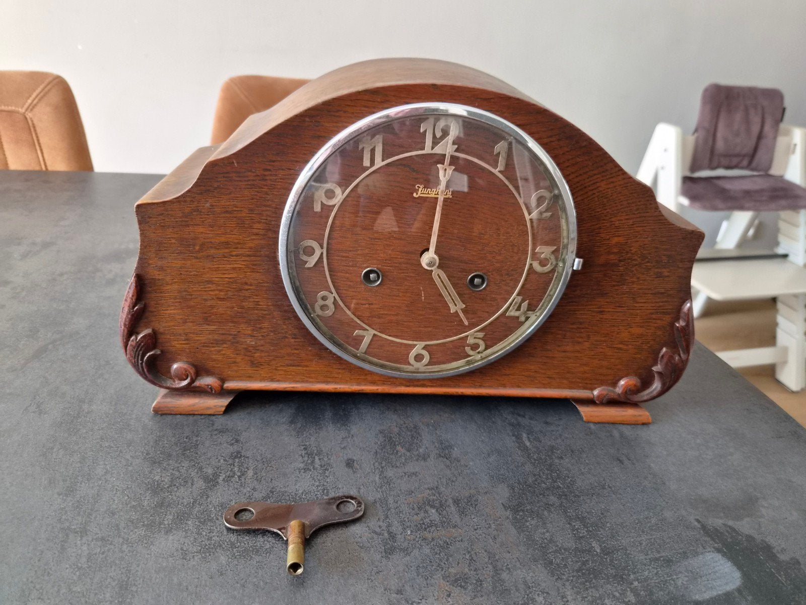 Antieke Junghans Schouwklok - Prachtig Houten Design, Antiek en Kunst, Antiek | Klokken, Ophalen of Verzenden