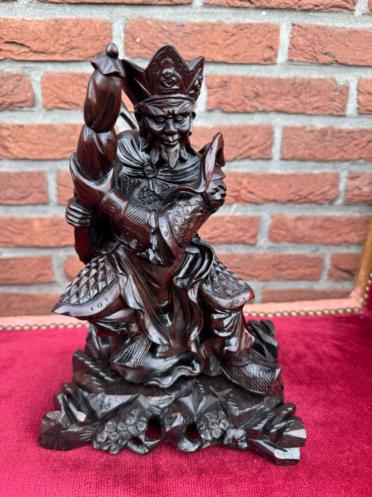 Prachtig houtsnijwerk van een Chinese krijger, 28 cm hoog, Houtsnijwerk, Ophalen of Verzenden, 20 - 50 cm, Hout