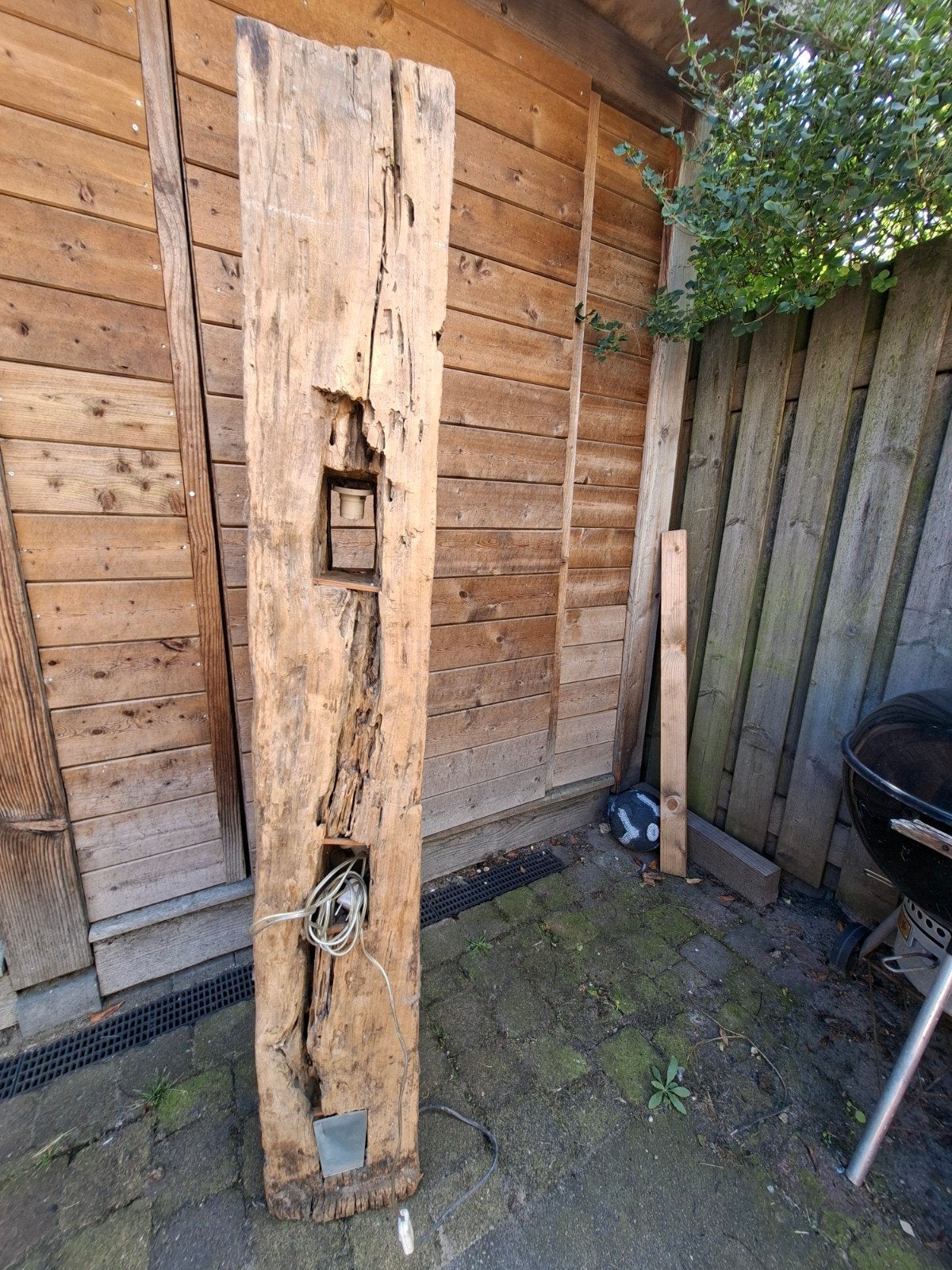 Unieke houten staande lamp - Rustieke sfeerverlichting, Ophalen, Gebruikt, 150 tot 200 cm, Rustiek, Industrieel, Landelijk