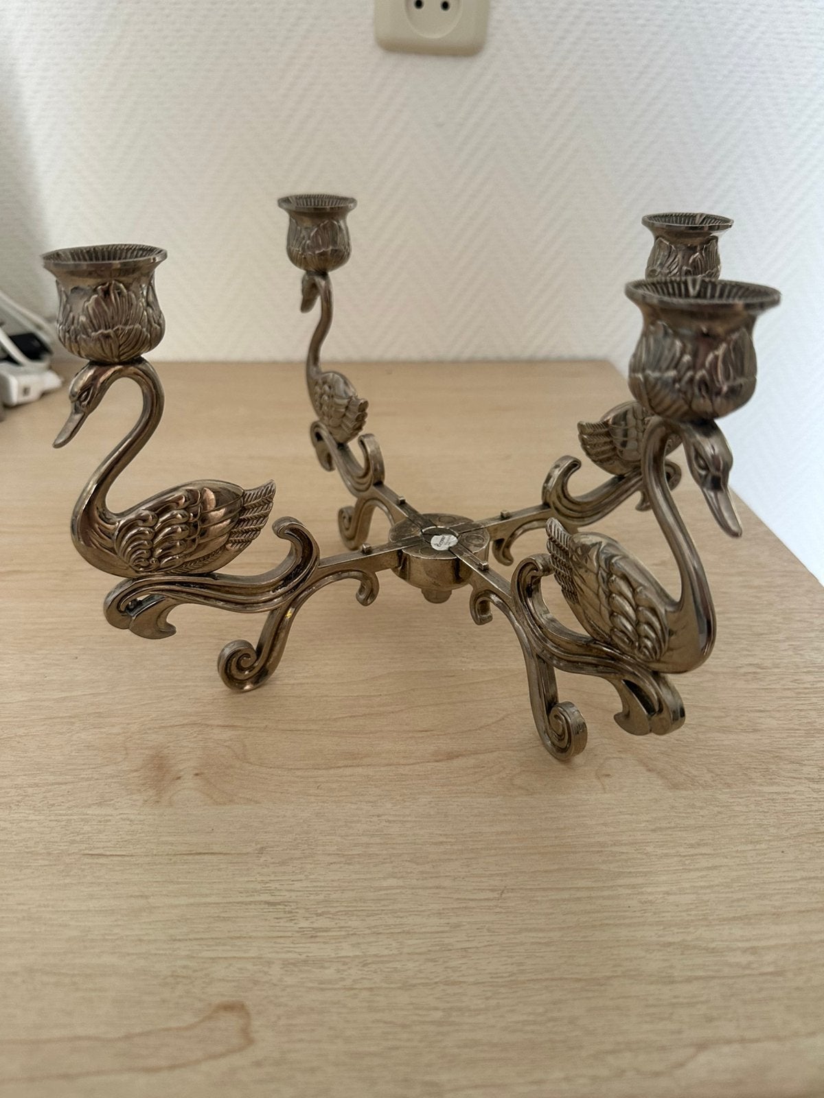 Kandelaar Zwaan godinger, Ophalen of Verzenden, Zilver