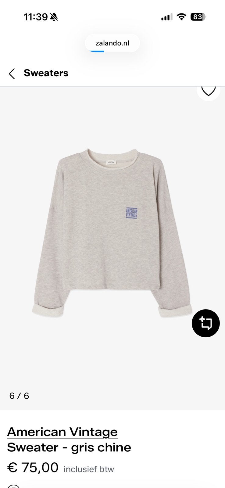 American Vintage sweater dames grijs maat m, Ophalen of Verzenden, Zo goed als nieuw, Grijs