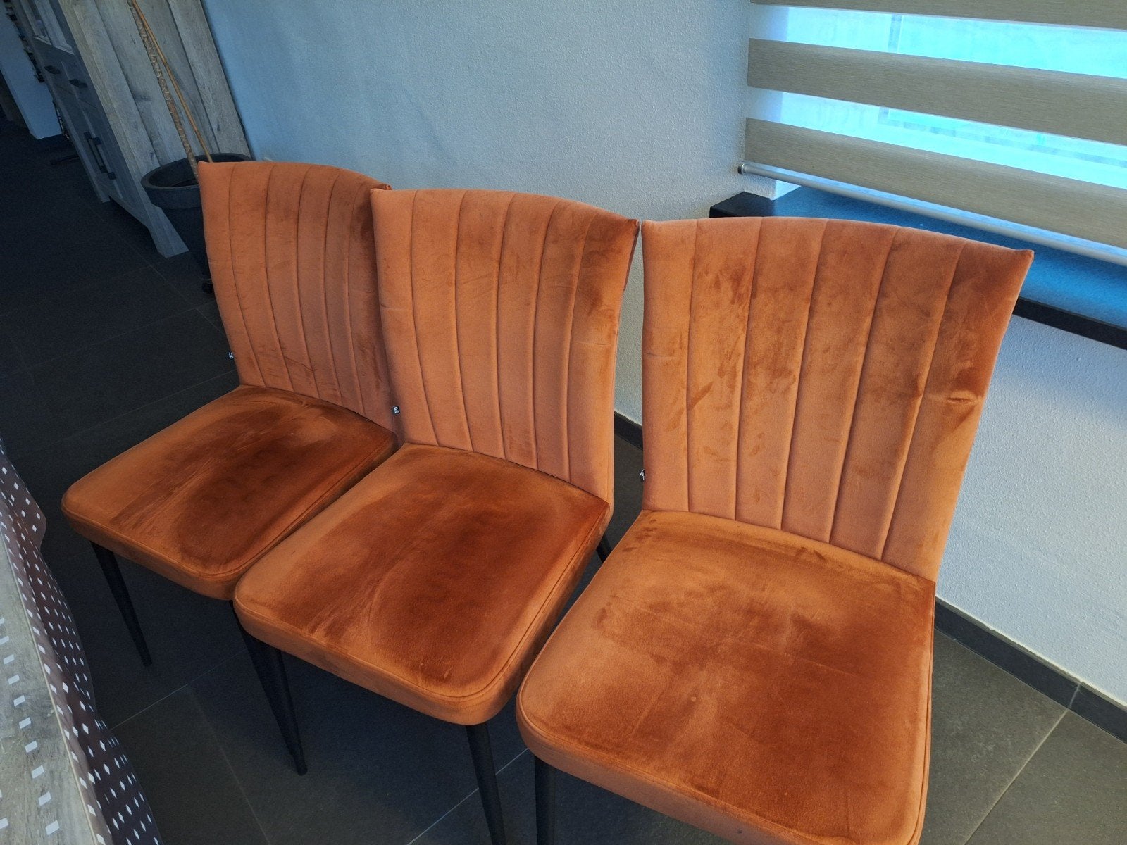 6 eetkamerstoelen terracotta, Ophalen, Overige kleuren, Stof, Zo goed als nieuw