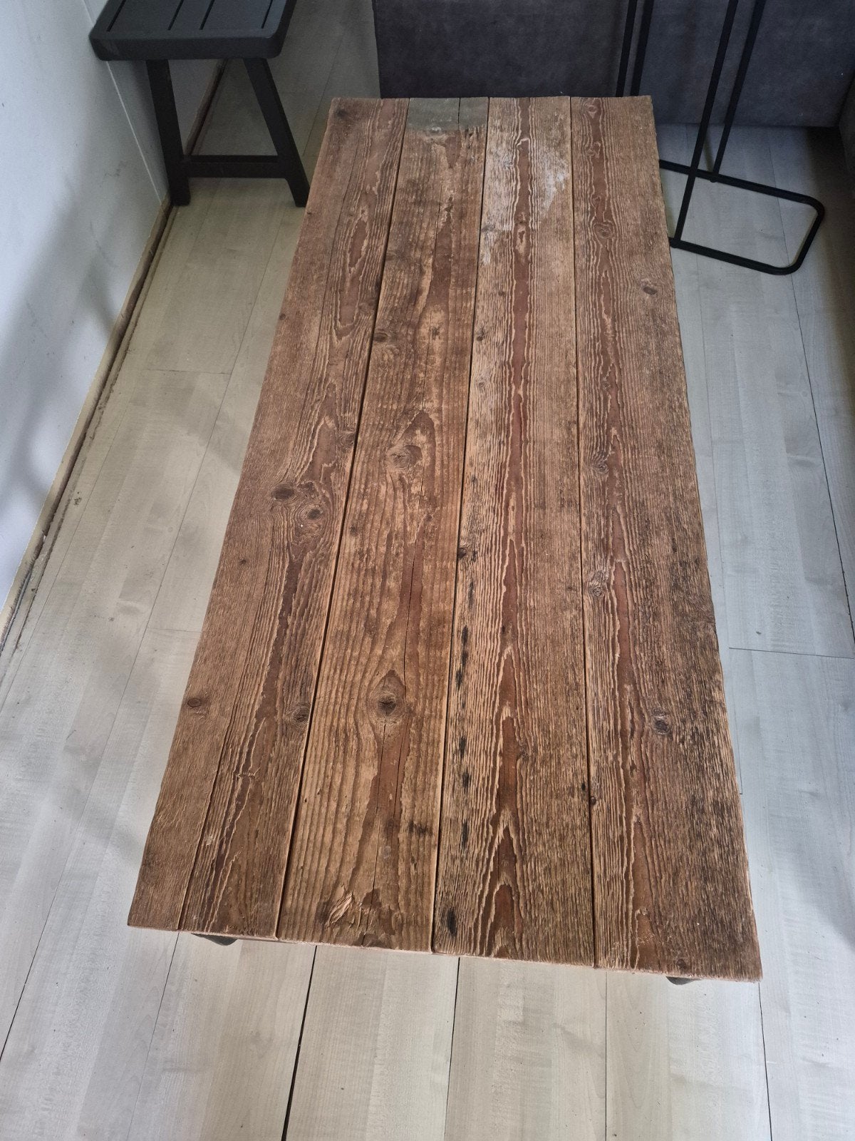 Industriele salontafel te koop! 145x59,5x38, Ophalen, Gebruikt, 100 tot 150 cm, 50 tot 100 cm