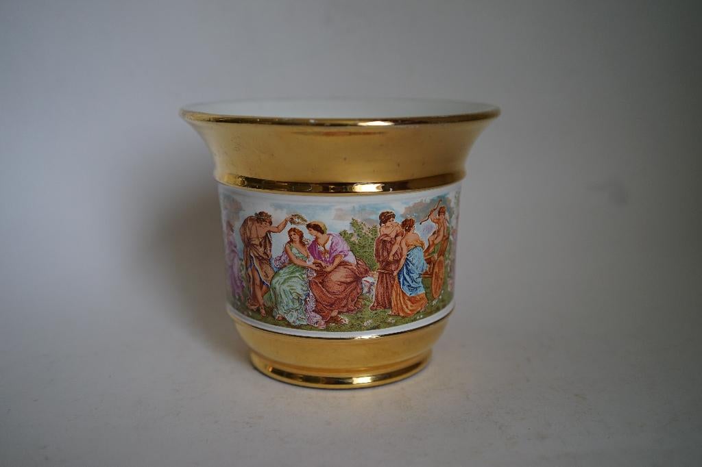 vintage bloempot Verrocchio Florence Italy goud aardewerk, Tuin en Terras, Bloempotten, Gebruikt, Rond, Binnen, Ophalen of Verzenden