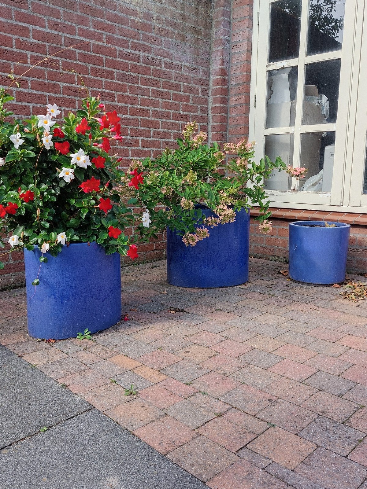 6 blauwe plantenbakken., Tuin en Terras, Ophalen, Steen, Gebruikt, Minder dan 60 cm
