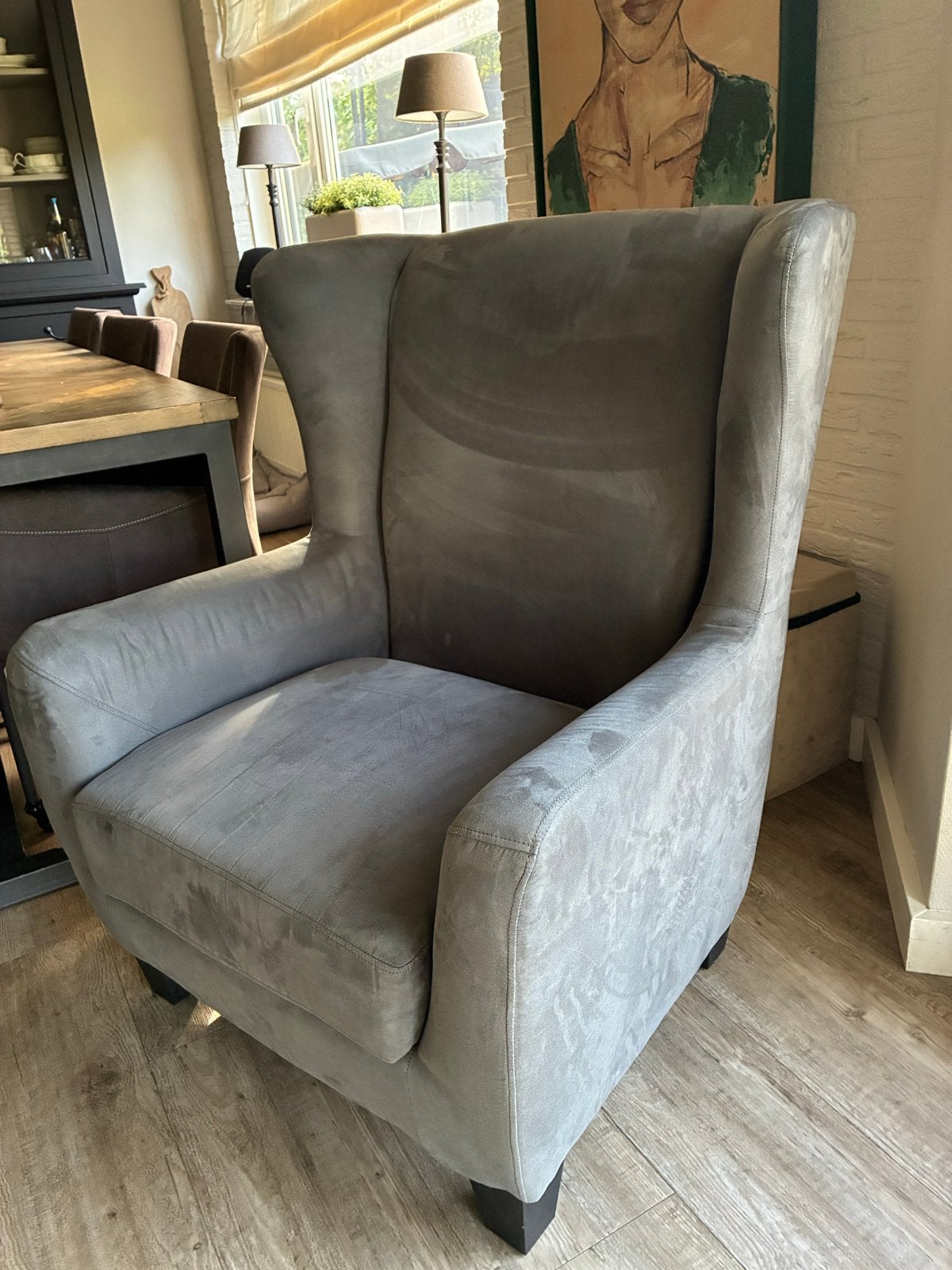 Z.g.a.n. Grijze oorfauteuil, Ophalen, Zo goed als nieuw, Stof, 75 tot 100 cm