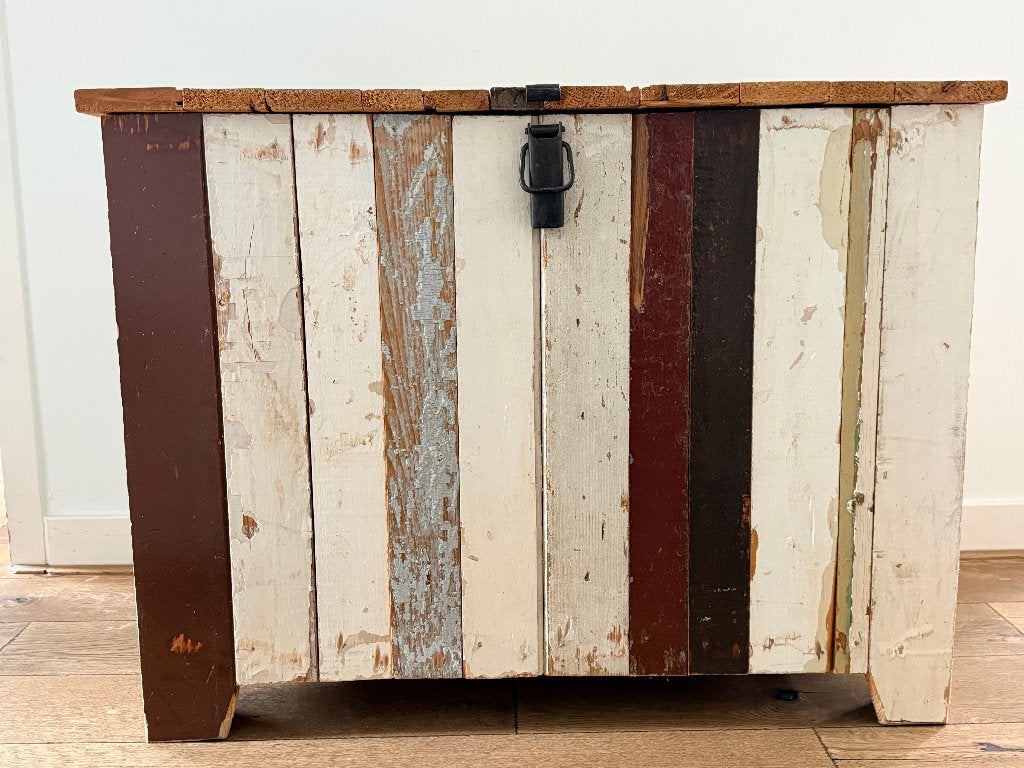 Vintage houten opbergkist - gerycycled sloophout, multicolor, Ophalen, 50 – 75, 50 tot 100 cm, Zo goed als nieuw