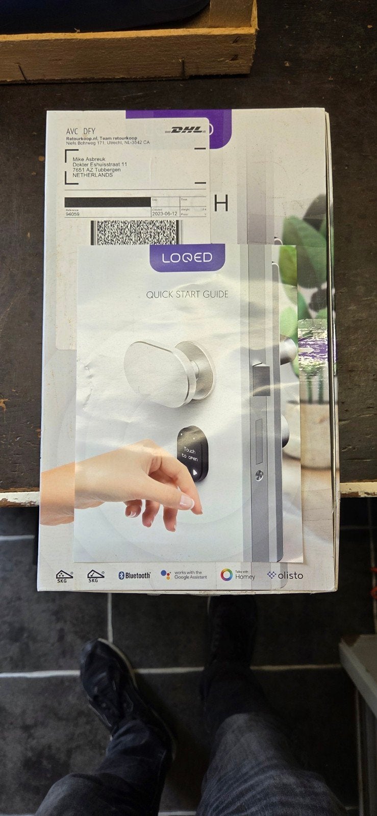Loqed Electronische touch deurslot, incl lader, Ophalen of Verzenden, Zo goed als nieuw, Rvs, Klink of Kruk