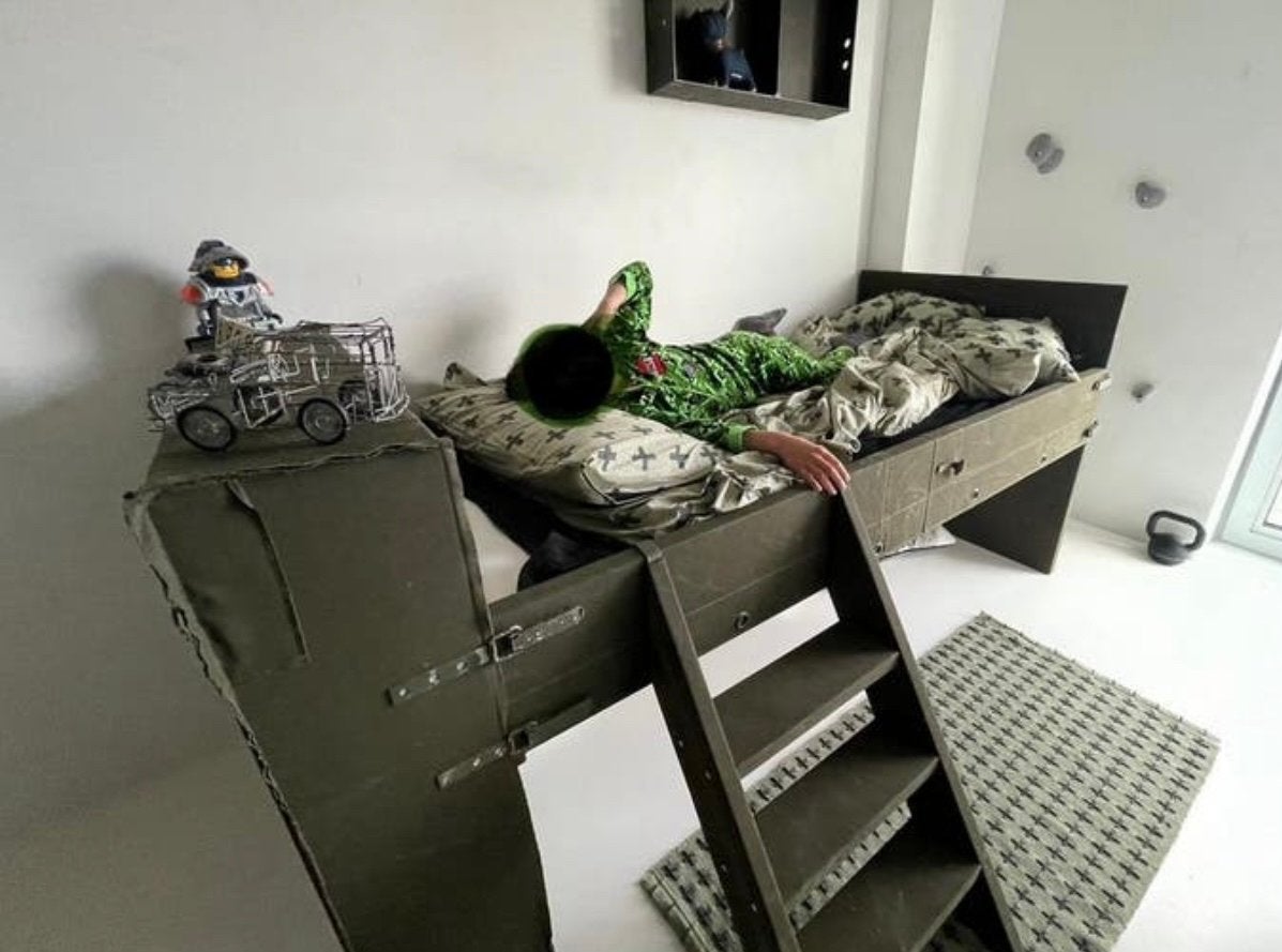 Uniek Militair Groen bed met Opbergruimte van Combitex, Ophalen, Overige materialen, Gebruikt, 90 cm