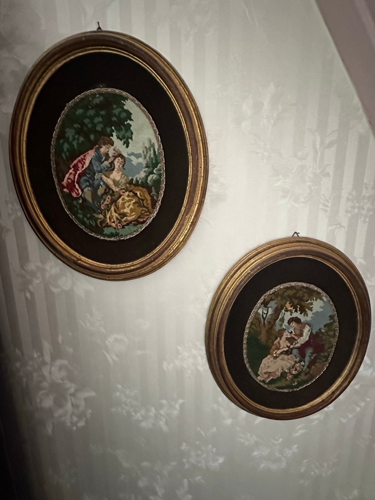 Antiek ingelijste  romantische scène, Ophalen of Verzenden