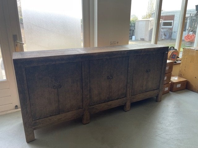 Dressoir 229 cm antiek Elm houten exclusief Uniek item, Met deur(en), Nieuw, Ophalen of Verzenden, Minder dan 100 cm