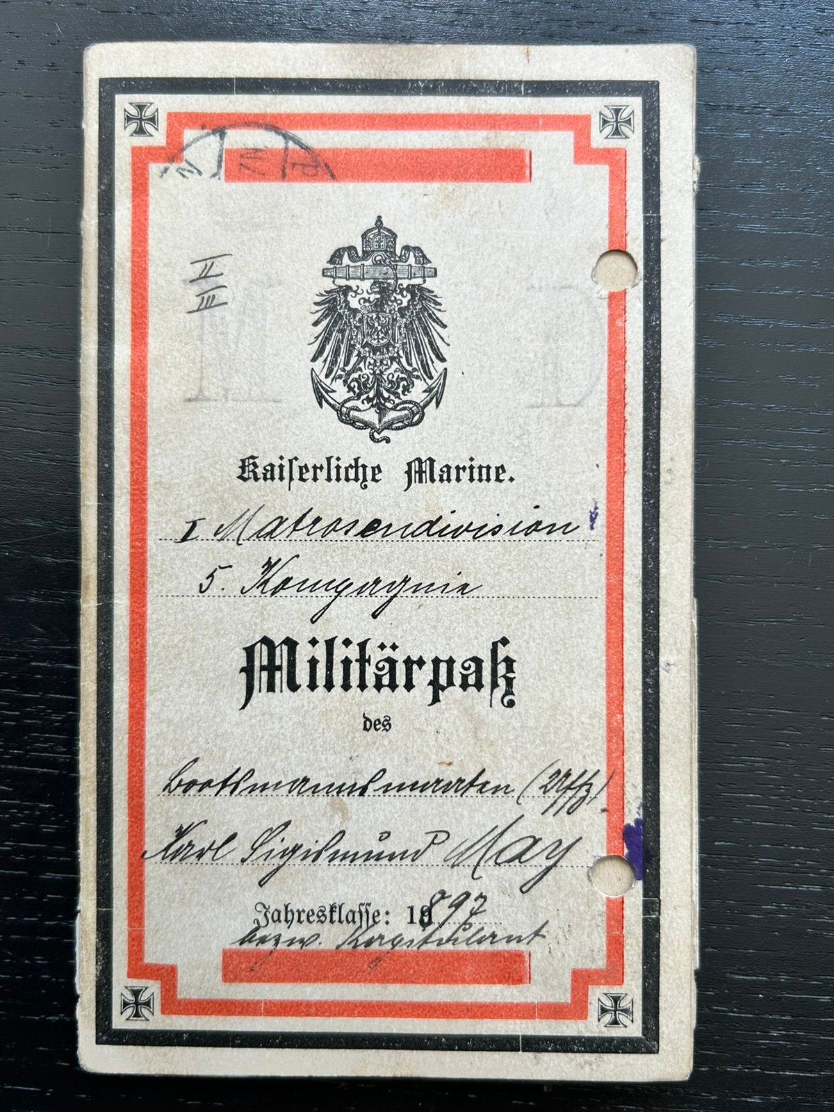Pre-WW1 Militärpass Duitse Kaiserliche Marine, Ophalen of Verzenden, Marine, Duitsland, Overige typen