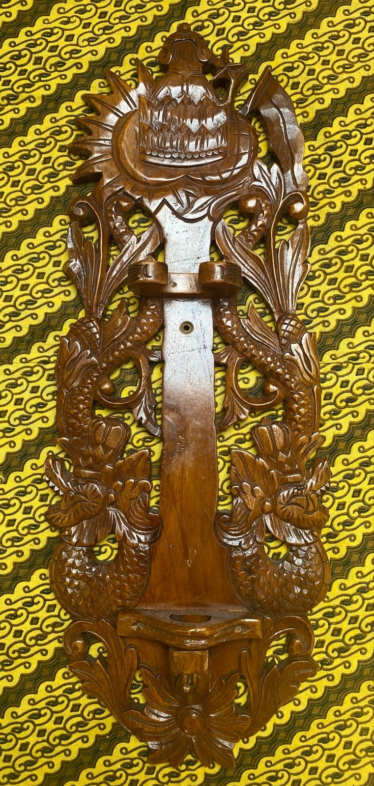 Prachtig gesneden houten Kris standaard met draken, Antiek en Kunst, Hout, Bruin, Overige typen, Ophalen of Verzenden