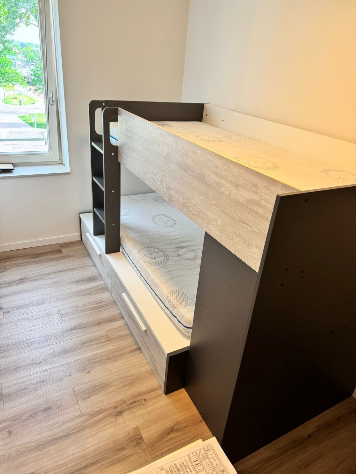 Stapelbed met opbergruimte (kast en lades), Ophalen, 90 cm, Tweepersoons, Minder dan 160 cm