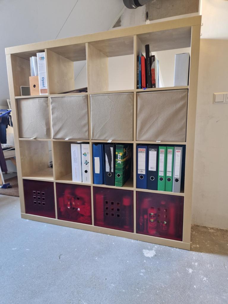 Zeer goede staat Kallax vakkenkast 150x150 met inzetbakken, Ophalen, Met plank(en), Gebruikt, 150 tot 200 cm